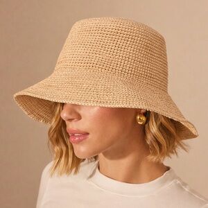 Vitamin A Tulum Raffia Bucket Hat Natural Straw Beach Sun Hat Boho Resort